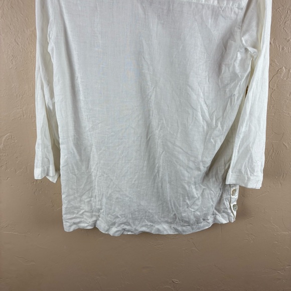 Sigrid Olsen White Linen Blouse Collared Pullover Lagenlook Small - Picture 7 of 10